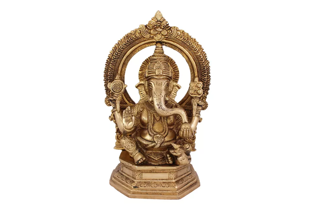 Hindu God Ganesha Idol Ganpati Statue Sculpture Hand Craft Showpiece � 24.5 cm (Brass, Gold)