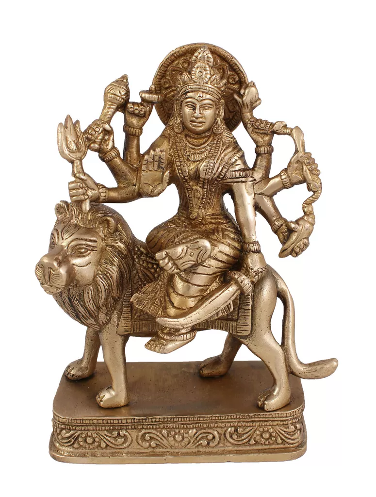 Hindu Goddess Durga Idol Maa Sherawali statue Maa Kali Sculpture Hand Work Showpiece � 18.5 cm (Brass, Gold)