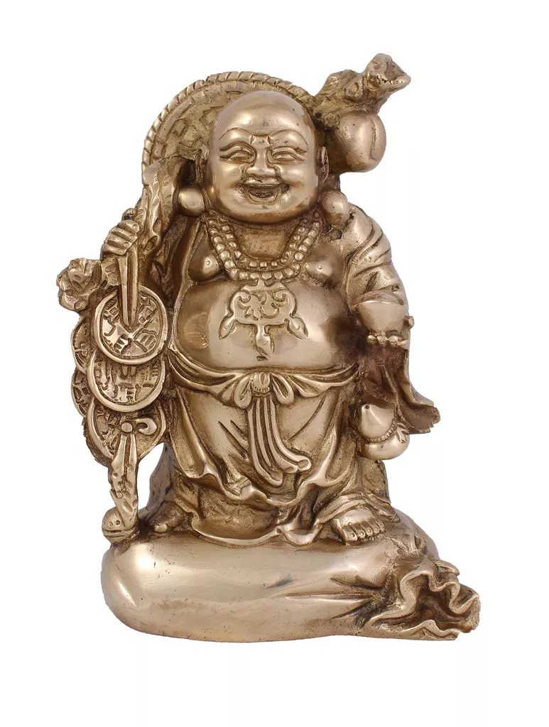Ethnic Decor Laughing Buddha Idol Statue Sculpture Showpiece � 21.5 cm (Brass, Gold)