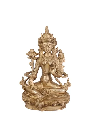 Ethnic Decor Goddess White Tara Statue Sculpture Showpiece Hand Work  � 20.5 cm (Brass, Gold)