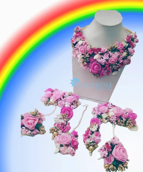 spectrumjaipur Pink Gota Patti Flower Jewellery Set for Women