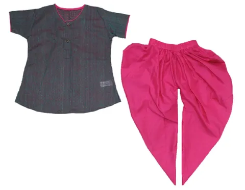 Krivi Kids Green And Pink Color Half Sleeve Traditional Kurta And Dhoti Set For Baby Boy's And Baby Girl's.