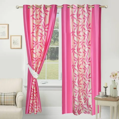 Azaani  Pink Leaf Printed Door Curtain - Pack of 2