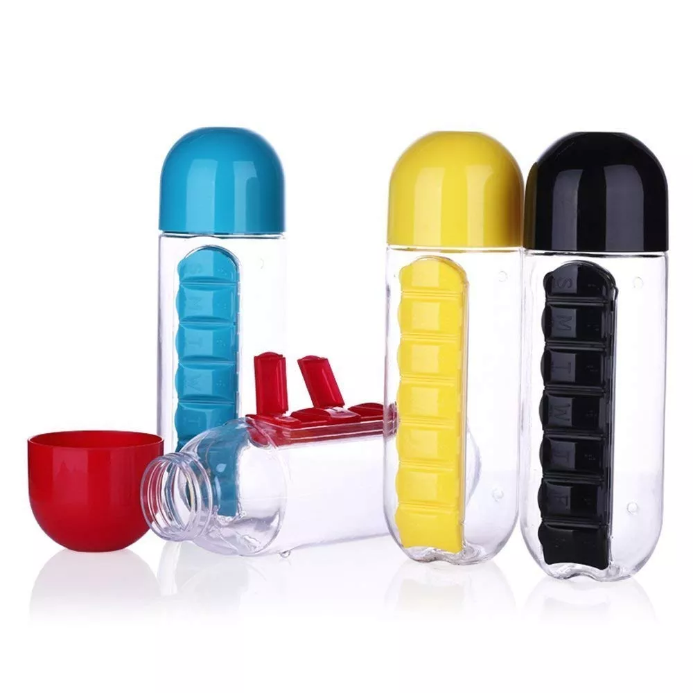 AE Medicine Pill & Vitamin Organizer Water Bottle, Pill Case Bottle, Assorted Colour(Pack of 1)
