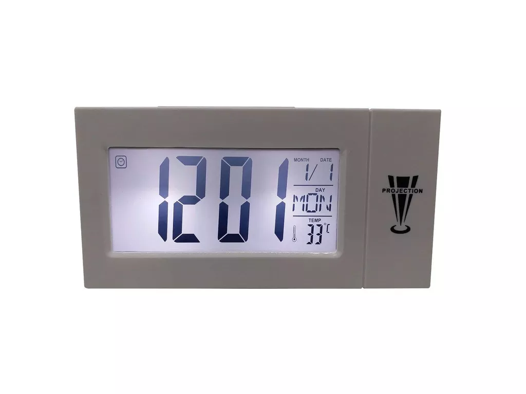 AE Digital Voice Control Back-Light,Alarm,Date,Temperature Projection Clock White