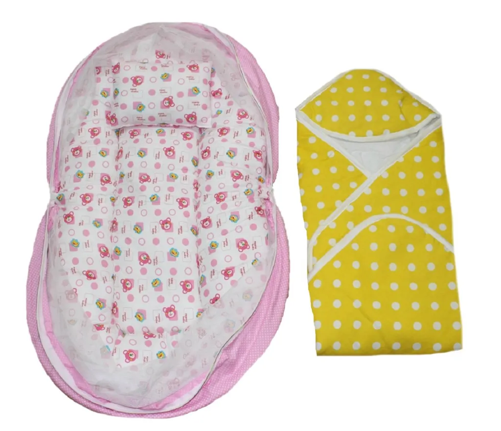 Krivi kids Mattress with Mosquito Net and Hooded Baby Wrapper.