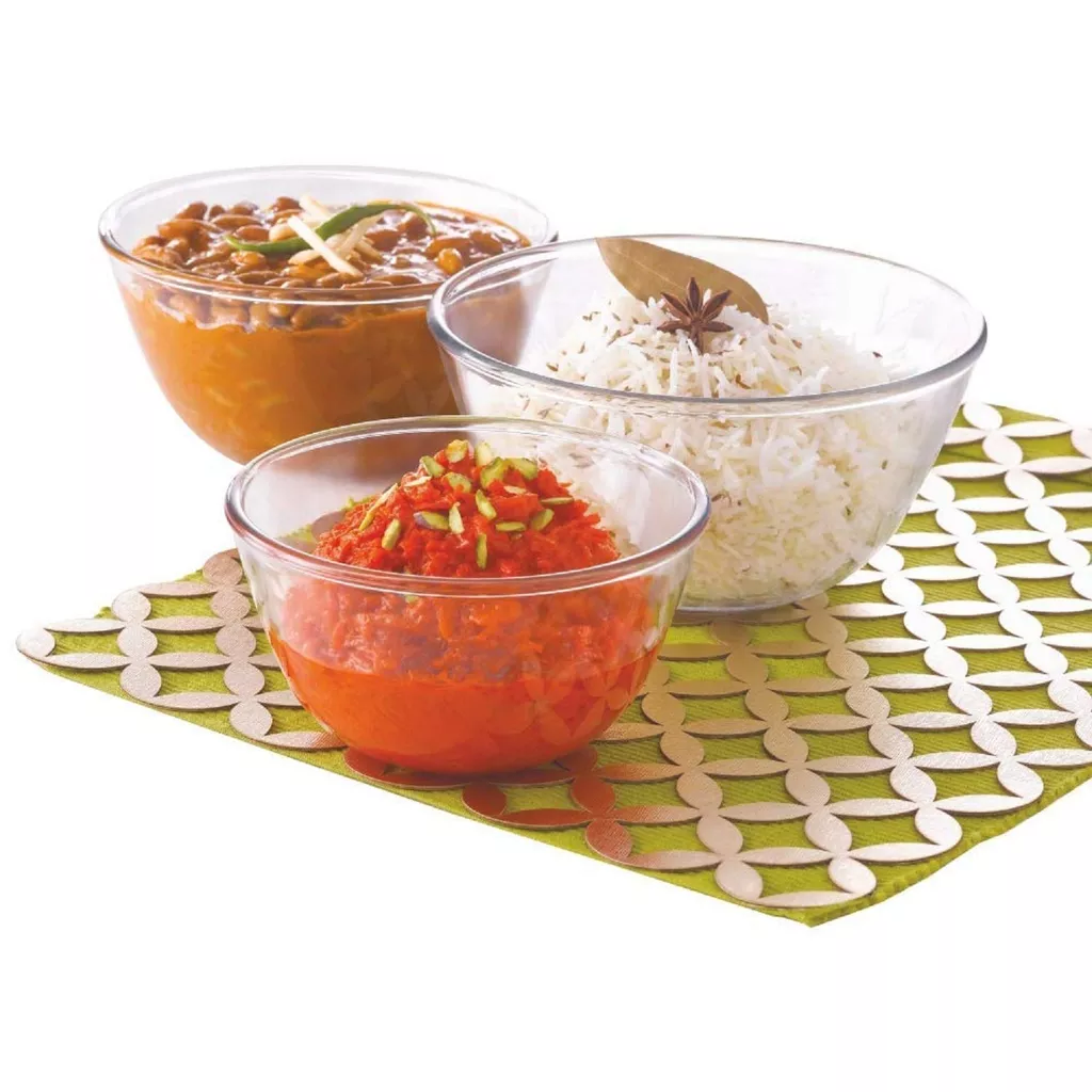 Treo Borosilicate Glass Microwave Safe Mixing Bowl,(500, 1000, 1500ml, Clear) - Pack of 3
