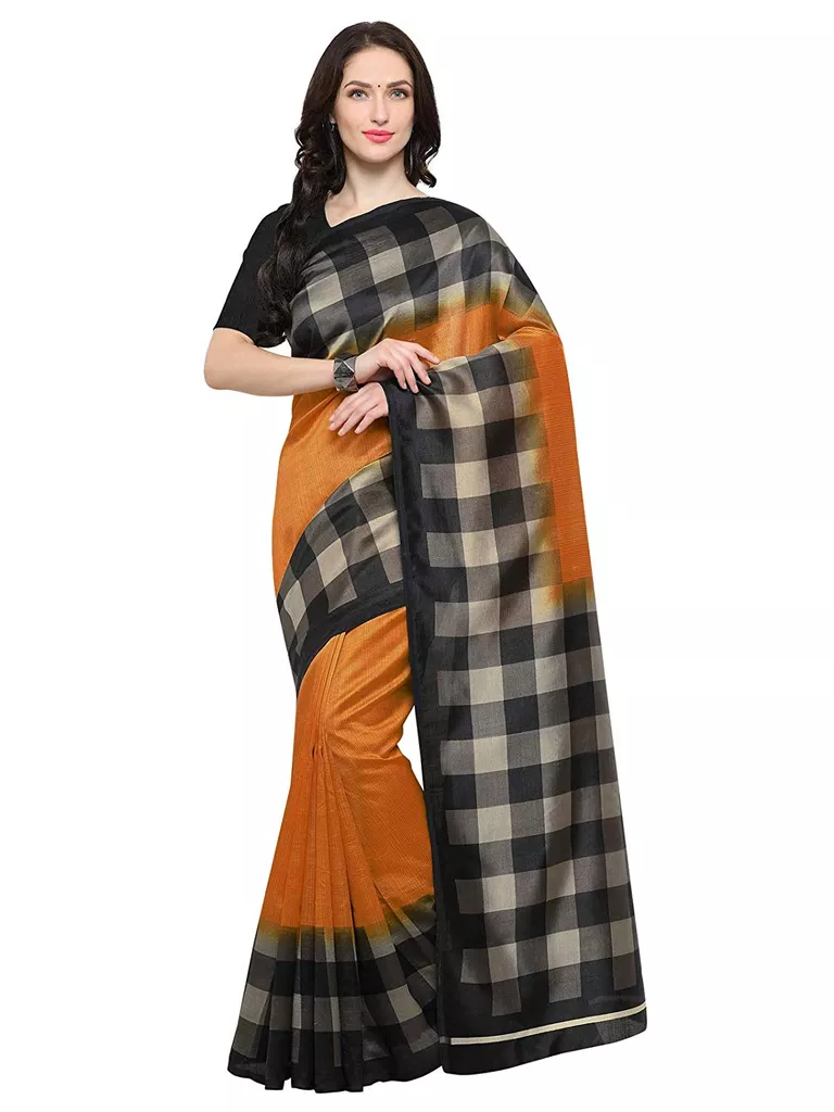 Women's Cotton Silk Saree (Orange ,315S611)