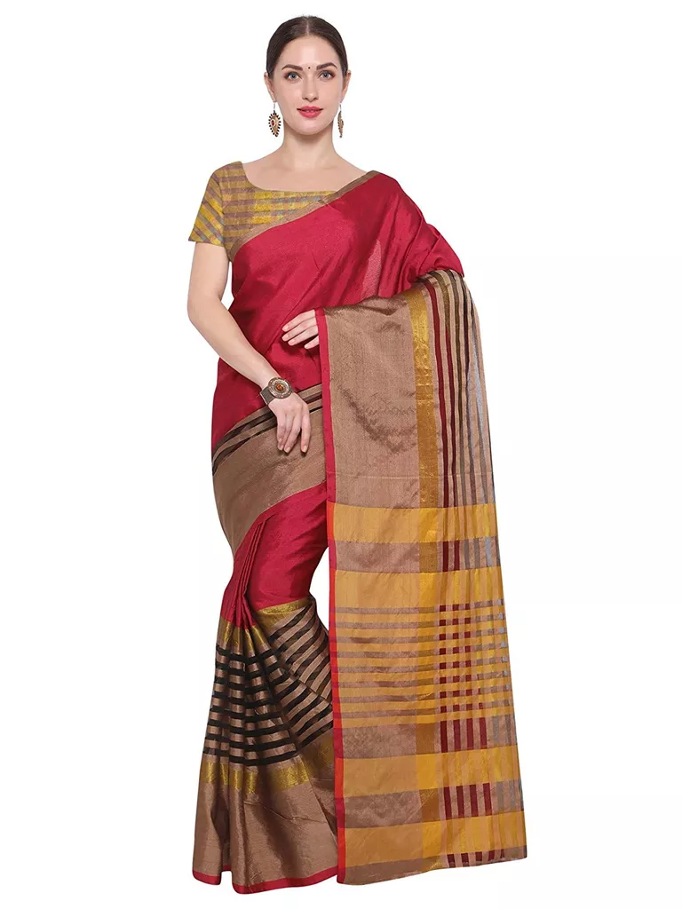 Women's Kota Silk Saree With Blouse Piece(553S_Multicolor)