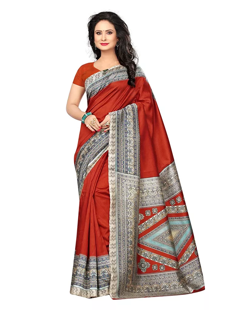 Women's Red Poly silk Printed Saree with Blouse(574S9009)