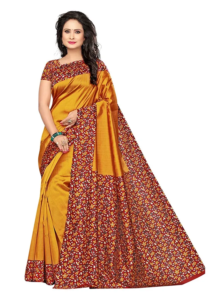 Women's Yellow Poly silk Printed Saree with Blouse(574S9022)
