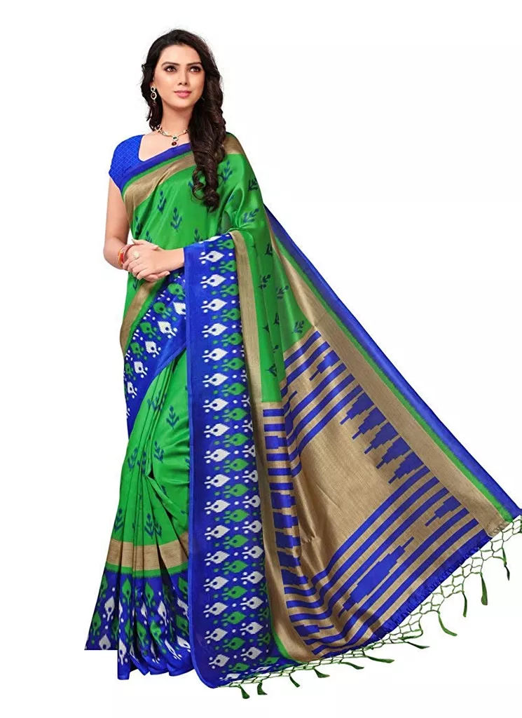 Yogalz Green, Blue, Multi Poly Silk Poly Silk Printed Saree