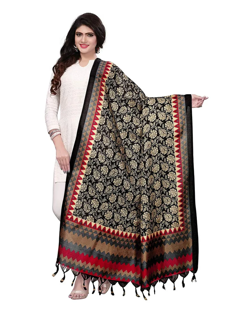 Women's Balck and Red and Multi Dupatta