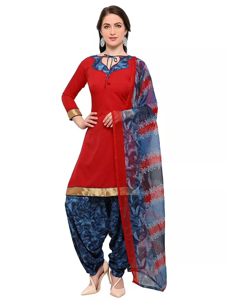 Women's Crepe Red Printed Unstitched Salwar Suit