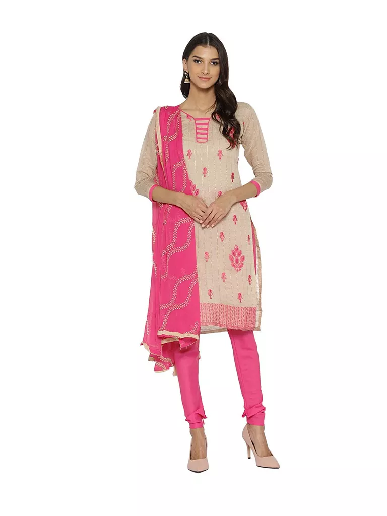 Women's Beige Chanderi Silk Dress material