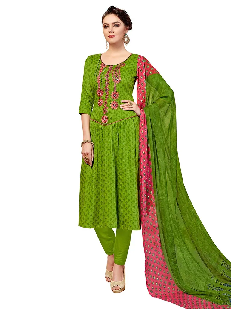 Women's Cotton Satin Embroidered Dress Material