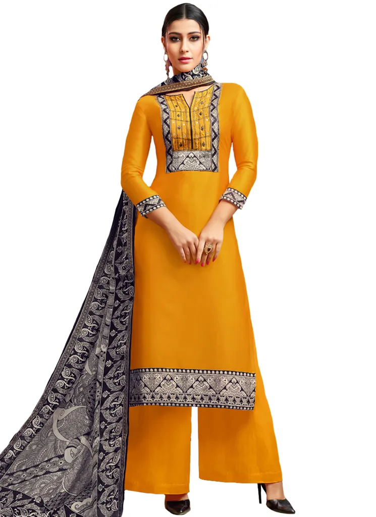 Lovely Yellow Chanderi Cotton Palazzo Suit.