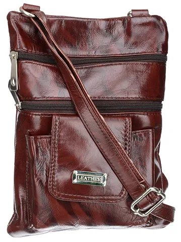 The Girls Criss Cross Genuine Leather Sling Bag (Brown) by Maskino Leathers