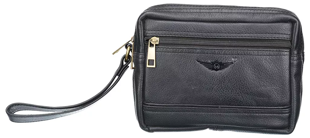 Classy Black 100%Genuine Leathers Cash Bag Pouch (CashBag06) by Maskino Leathers