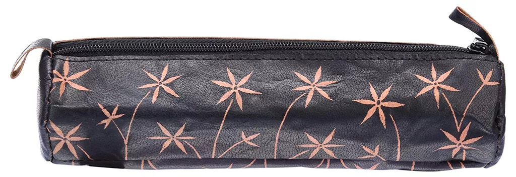 Luminious 100%Genuine Leather Black and Beige Pencil Pouch By Maskino Leathers