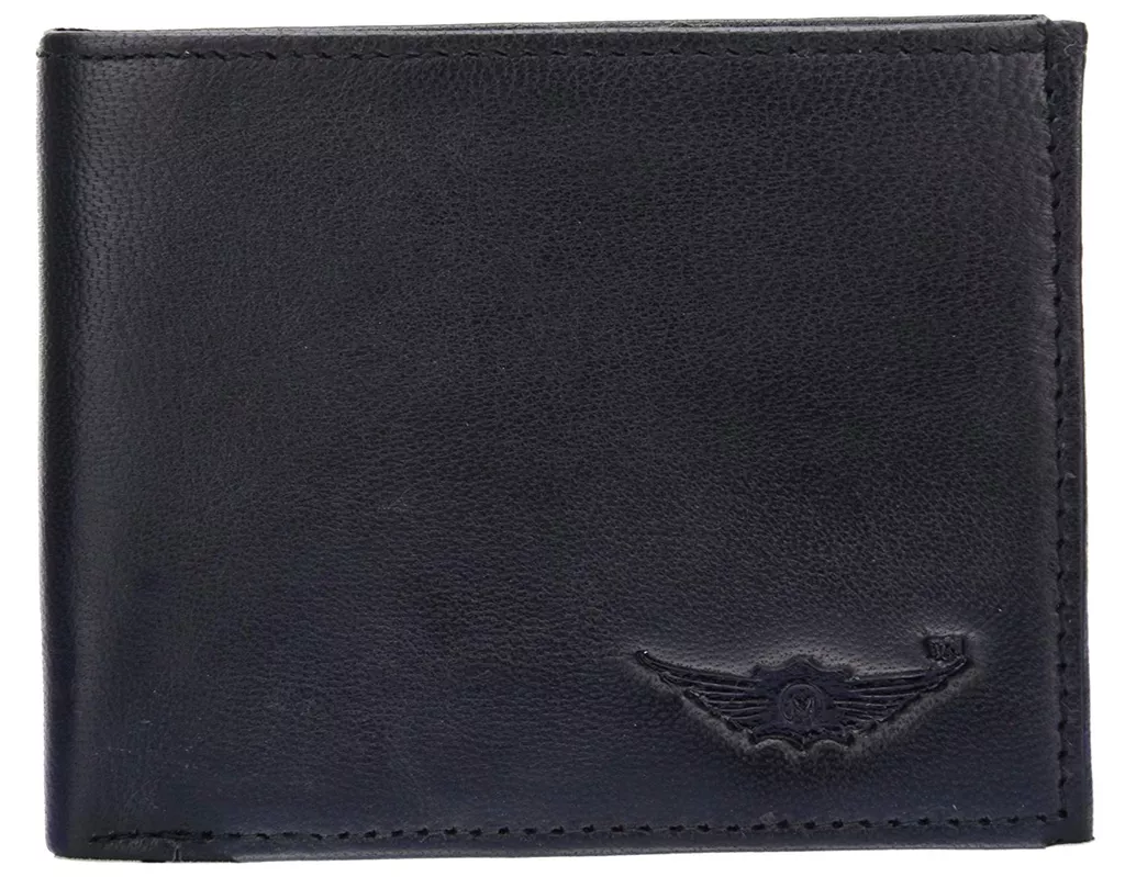 Shadow Grey 100%Genuine Leather Black Bi-Fold Wallet (MW025) by Maskino Leathers