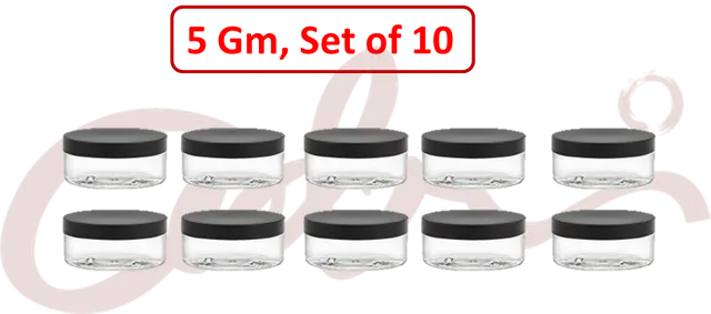 Plastic Jar - 5 Gm, Black Cap (Set of 10)