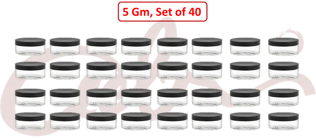 Plastic Jar - 5 Gm, Black Cap (Set of 40)