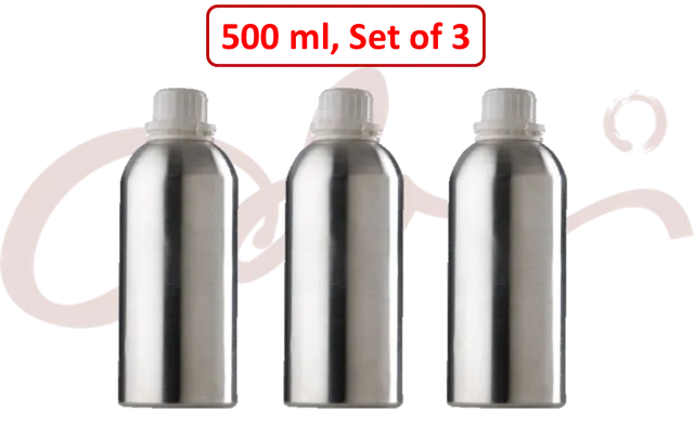 Metal Bottle for Essential Oils - 500ml (Auto-Lock Cap), Set of 3