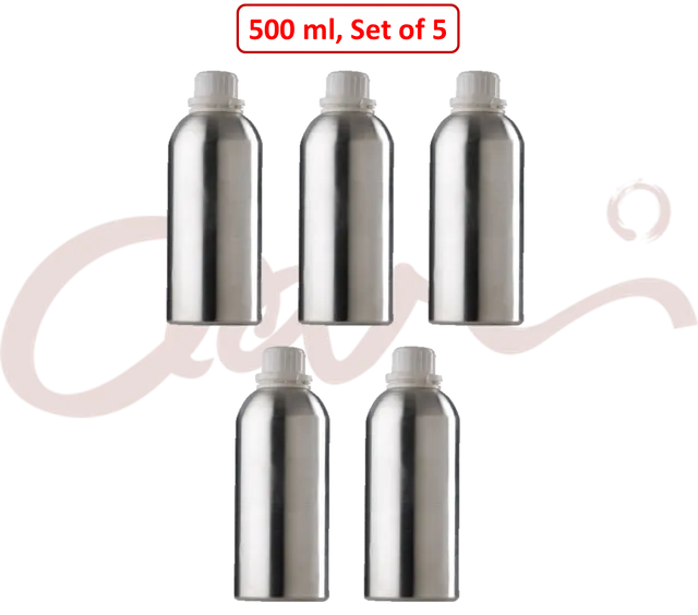 Metal Bottle for Essential Oils - 500ml (Auto-Lock Cap), Set of 5