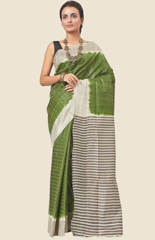 Kantha Tussar Silk Saree Green