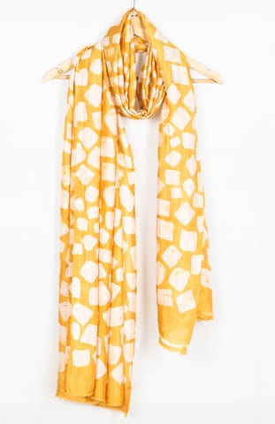 Tussar Silk Yellow Dupatta with Batik Print
