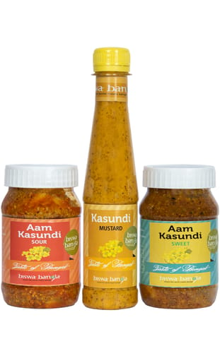 Aam Kasundi (Mango-Mustard Sauce: Sweet - 200g & Sour - 200g) and Kasundi (Mustard Sauce - 200g) - Mixed Pack of 3