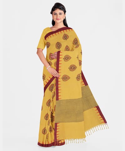 Printed Cotton Saree - Yellow