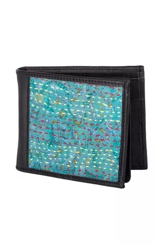 Leather Wallet with Kantha Work