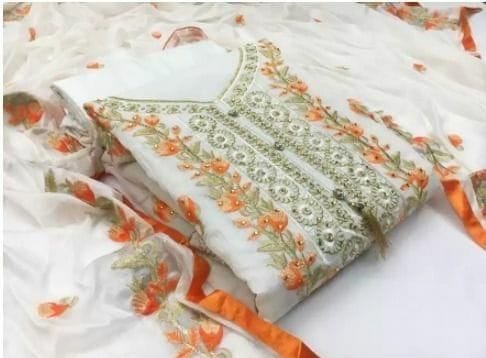 Alluring Chanderi Silk Chikankari Work Salwar Suit Dress Material