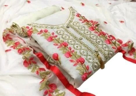 Alluring Chanderi Silk Chikankari Work Salwar Suit Dress Material
