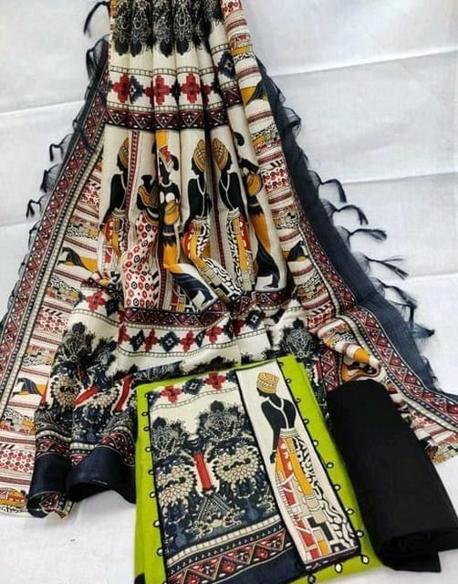 Alluring Cotton Slub Warli Printed Salwar Suit Dress Material