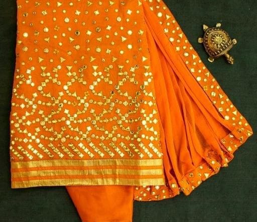 Beautiful Chanderi Cotton Mirror Work Salwar Suit Dress Material