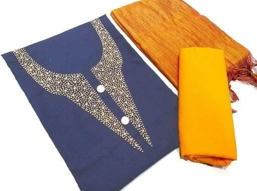 Pretty Slub Cotton Embroidered Salwar Suit Dress Material