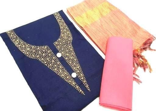 Pretty Slub Cotton Embroidered Salwar Suit Dress Material