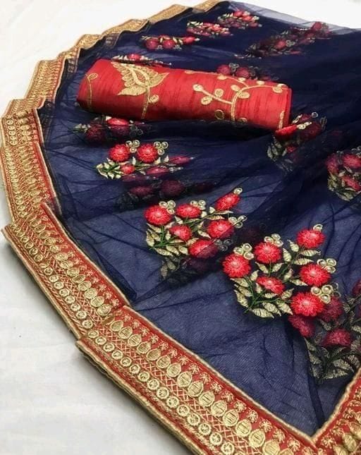 Alluring Net Embroidered Saree