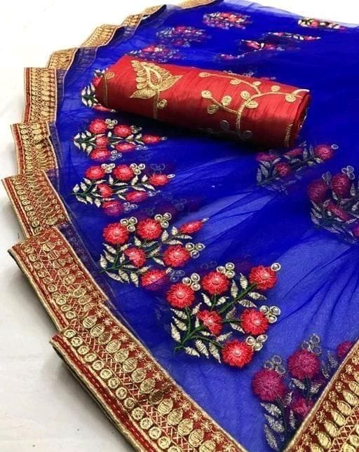Alluring Net Embroidered Saree
