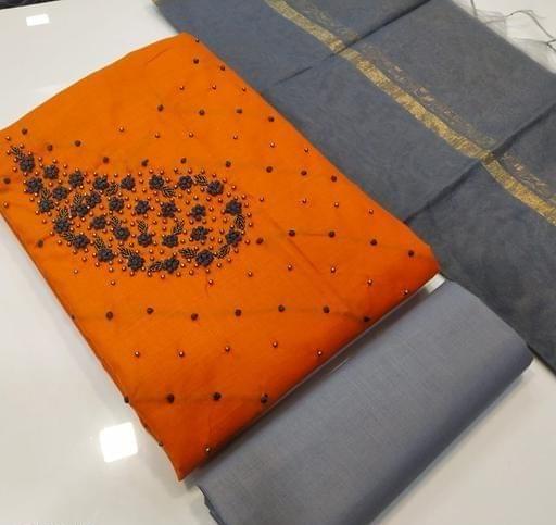 Designer Cotton Satin Embroidered Salwar Suit Dress Material
