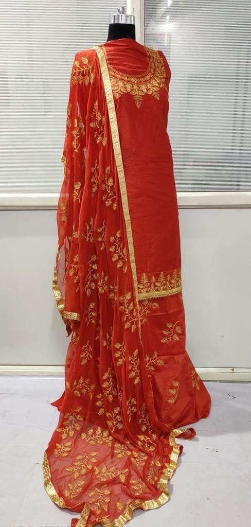 Elegant Embroidered Glace Cotton Salwar Suit Dress Material