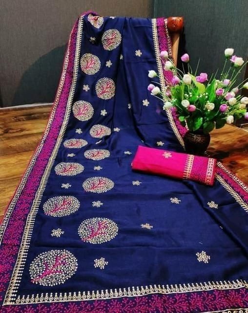 Voguish Vichitra Silk Embroidered Saree
