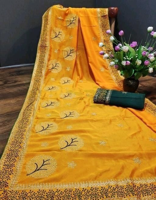 Voguish Vichitra Silk Embroidered Saree