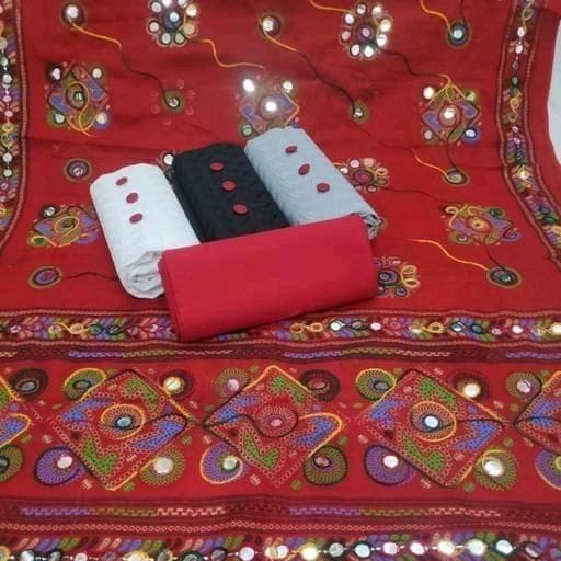 Designer Three Tops Chickankari Cotton Salwar Suit Dress Material