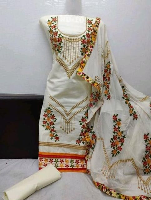 Attractive Chanderi Silk Embroidered Salwar Suit Dress Material