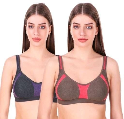 Comfy Cotton Solid Sports Bra (Pack of 2)