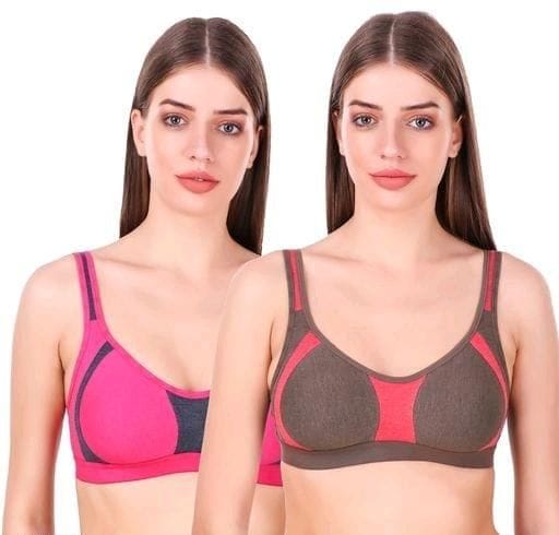 Comfy Cotton Solid Sports Bra (Pack of 2)